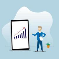 Vector leader man show growth up graph chart at mobile screen business concept