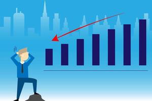 Vector businessman show trophy about successful achievement target with the growth up graph concept