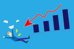 Vector businessman show trophy about successful achievement target with the growth up graph concept