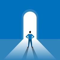 Vector leader businessman standing front of light gate journey of work choice concept