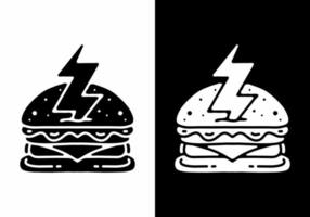 diseño de ilustración del tatuaje de hamburguesa y trueno vector