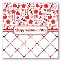 Banner for Valentines day with such romantic symbols as heart, rose, ring, cupid arrow. Horizontal composition with place for text. Holiday symbols in chaotic order above, diagonal grid below. vector