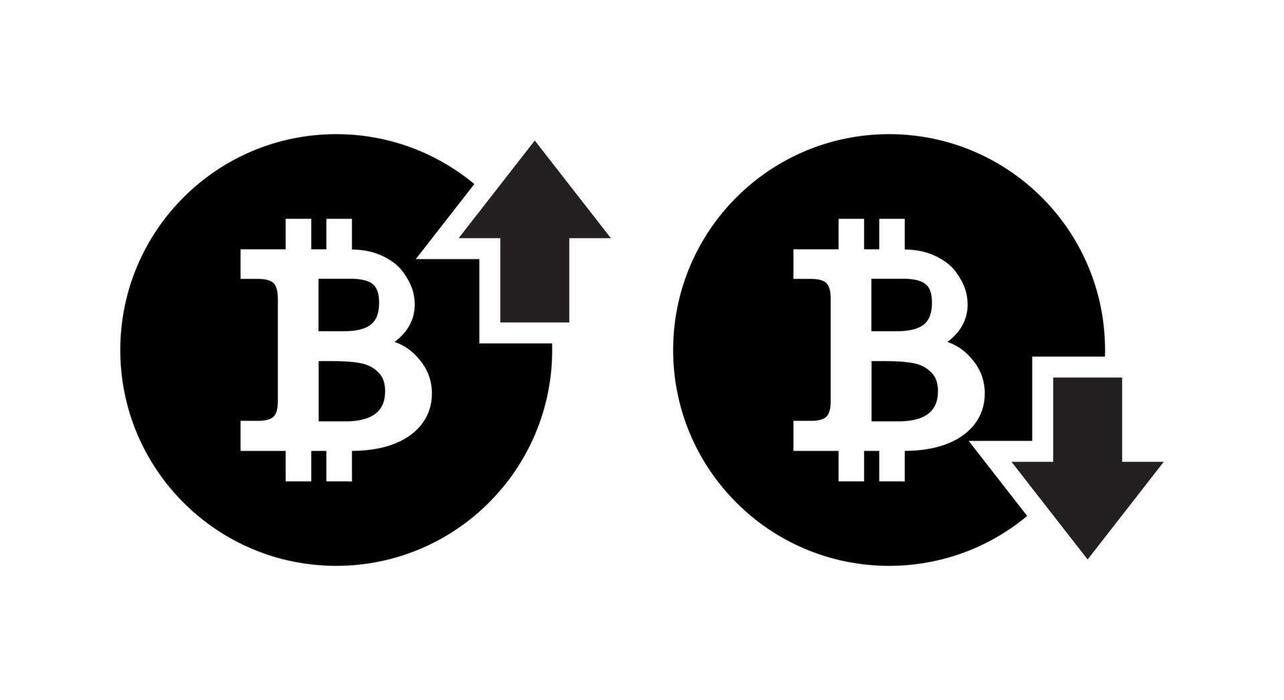 Bitcoin price increase decrease icon vector. Cryptocurrency market up down  symbol 16537470 Vector Art at Vecteezy