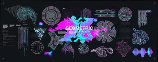 Holographic Retro futuristic 80s-90s style. Cyberpunk concept. Shapes design elements, retro vibe, vector