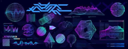 Holographic Retro futuristic 80s 90s style Cyberpunk concept  Shapes design elements retro vibe vector