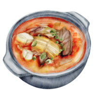 kimchi sopa comida coreana aquarela png