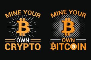 extraiga su propio diseño criptográfico, bitcoin para camisetas, impresión, plantillas, logotipos, taza vector