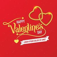 Happy Valentine's day text with golden hearts inner linked. vector