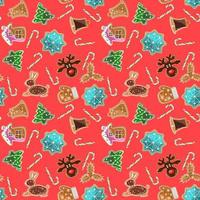 Seamless holiday pattern with gingerbread cookies and Christmas candy canes vector