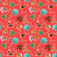 Seamless holiday pattern with gingerbread cookies and Christmas candy canes vector