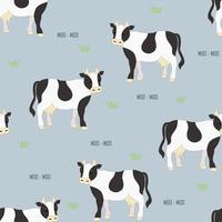 Seamless vector pattern with cute cartoon cows. Good for package, wrapping design for natural product. Farm animal character