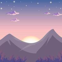 Sunrise or dusk sky on top of mountain background, a beautiful landscape vector illustration