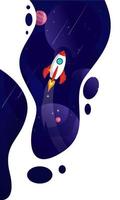 tema espacial de la galaxia. cohete, planeta y estrellas en el cosmos. linda plantilla de color para la página web, las redes sociales y la ilustración de vector de banner
