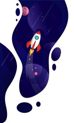 Space theme of Galaxy. Rocket ,planet and Stars in cosmos. Cute color template for website page, social media and banner vector illustration