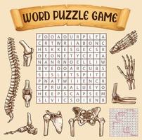 Human bones word search puzzle game worksheet vector