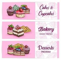 Bakery sweets and desserts vector banners