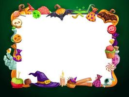 marco de dulces de halloween, dulces y golosinas, sombrero vector