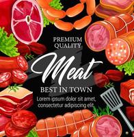 Butchery shop, meat and sausage frame vector