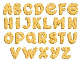 letras de queso, fuente alfabética hecha de comida láctea vector