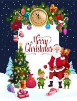 Christmas elf, Santa and gifts. Xmas greeting card vector