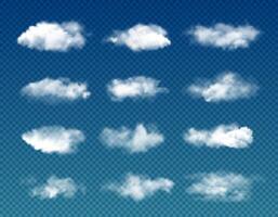 Realistic sky clouds, transparent background vector