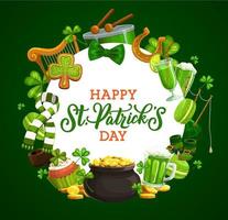 Green shamrock and Saint Patrick holiday icons vector