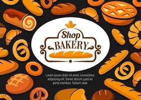 Bakery shop, pastry and bread poster vector