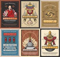 Buddhism religion retro vintage posters vector