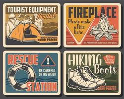 Outdoor camping and hiking, tourist equipment vector