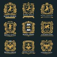 Royal heraldry emblems, heraldic lion and horse vector