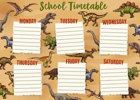 Schedule with dinosaurs on whole week, timetable vector