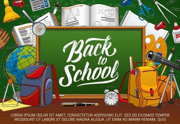 Time to school, chalkboard and educational means