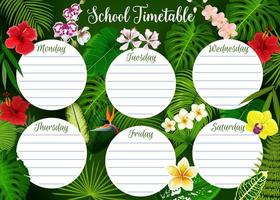 School timetable weekly schedule, leaf pattern vector