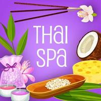 Aromatherapy candles, bath salt, flowers. Thai spa vector