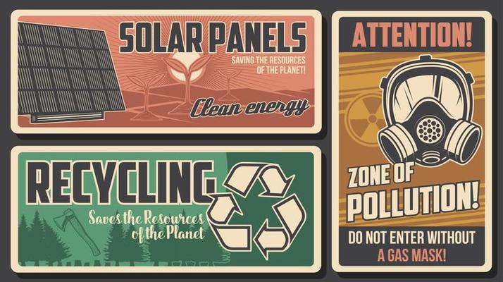 Environment retro posters vector eco protection