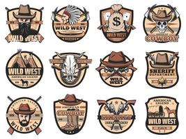 iconos de vector vintage salvaje oeste