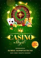 Casino gambling games flyer, roulette, chips, dice vector