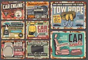 Auto service, car mechanic garage rusty plates vector