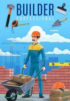 Builder or construction worker with work tools vector