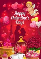 Couple with hearts and Cupid, Valentines Day vector