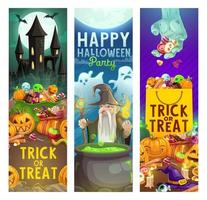 Halloween pumpkins with sweets, ghosts and zombie vector