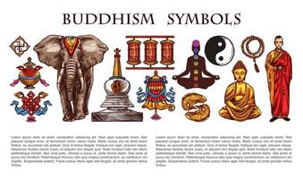 Buddhism religion symbols and characters vector