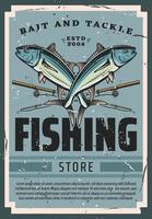 Fishing rod and tuna fish. Fisherman tackle poster vector
