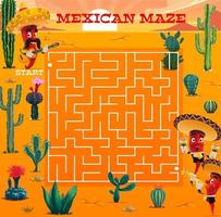 Labyrinth maze and mexican mariachi peppers vector