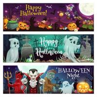 Halloween ghosts, witch, vampire, dracula, devil vector