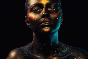 Horizontal portrait of beautiful woman with dark face art photo