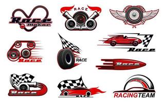 Car racing, motorsport vector icons