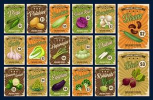 Farm market vegetables, price cards vector