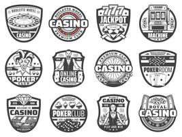 Casino roulette wheels, chips, dice, poker cards vector