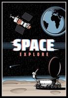 Outer space and planet explore, vector poster